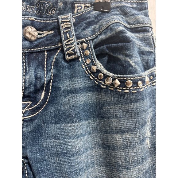 Women's Miss Me Jeans Size 26 Blue Denim Boot, Jewel Embellishments - Picture 2 of 13
